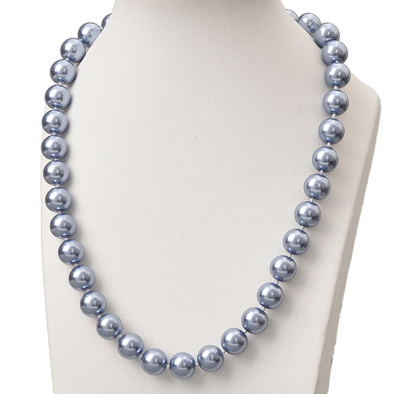 Unique Fashion Blue Pearl Chain Necklace 10mm For Handmade DIY Round Pearl Shell Imitation Necklace 18inch Jewel Wholesale H837