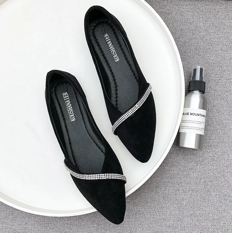 

Women Flats Bling Slip on Flat Shoes Pointed Toe Boat Shoes Crystal Ballet Flats Black Loafer Comfortable Shoes Autumn 2022 new