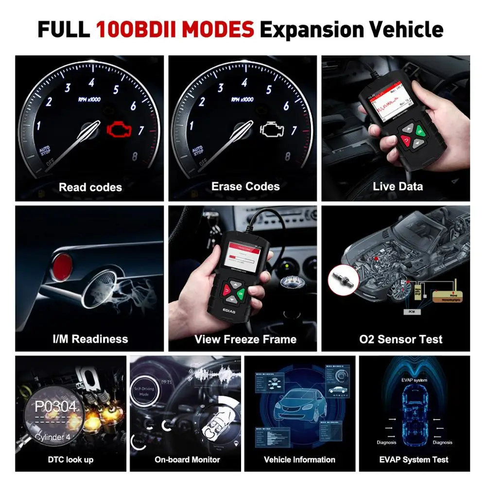 Считыватель кодов EDIAG YA201 OBD2 16 контактный диагностический прибор для автомобилей
