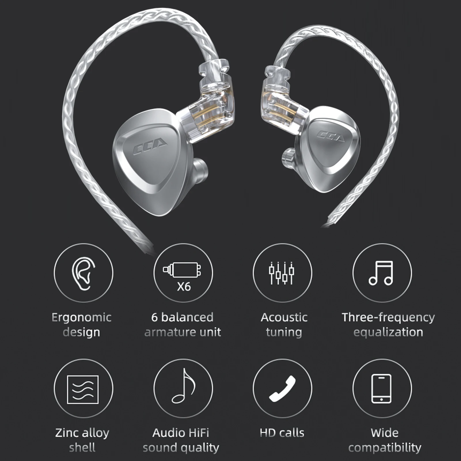 

CKX 6BA + 1DD Hybrid Metal Earphones HIFI In Ear Monitor Bass Headset Noise Cancelling Earbuds For ZAX ZSX ASX C12 EDX Z1