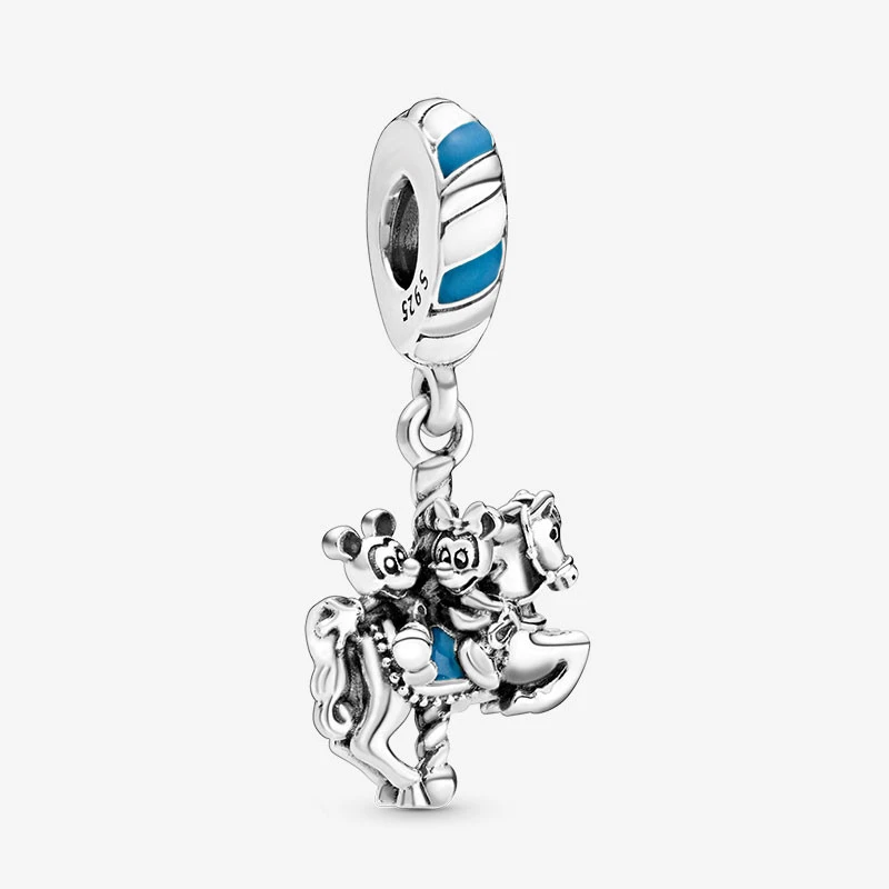 

New Fashion 925 Sterling Silver Cartoon Mouse Horse Riding Dangle Charm Beads Fit Original Pandora Bracelets DIY Jewelry Gift