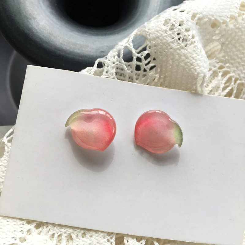 

S925 needle Cut Pink Earrings Lovely Style Sweet Korean Jewelry Fresh Fruit Peach Stud Earrings For Girl Student Party Tifts