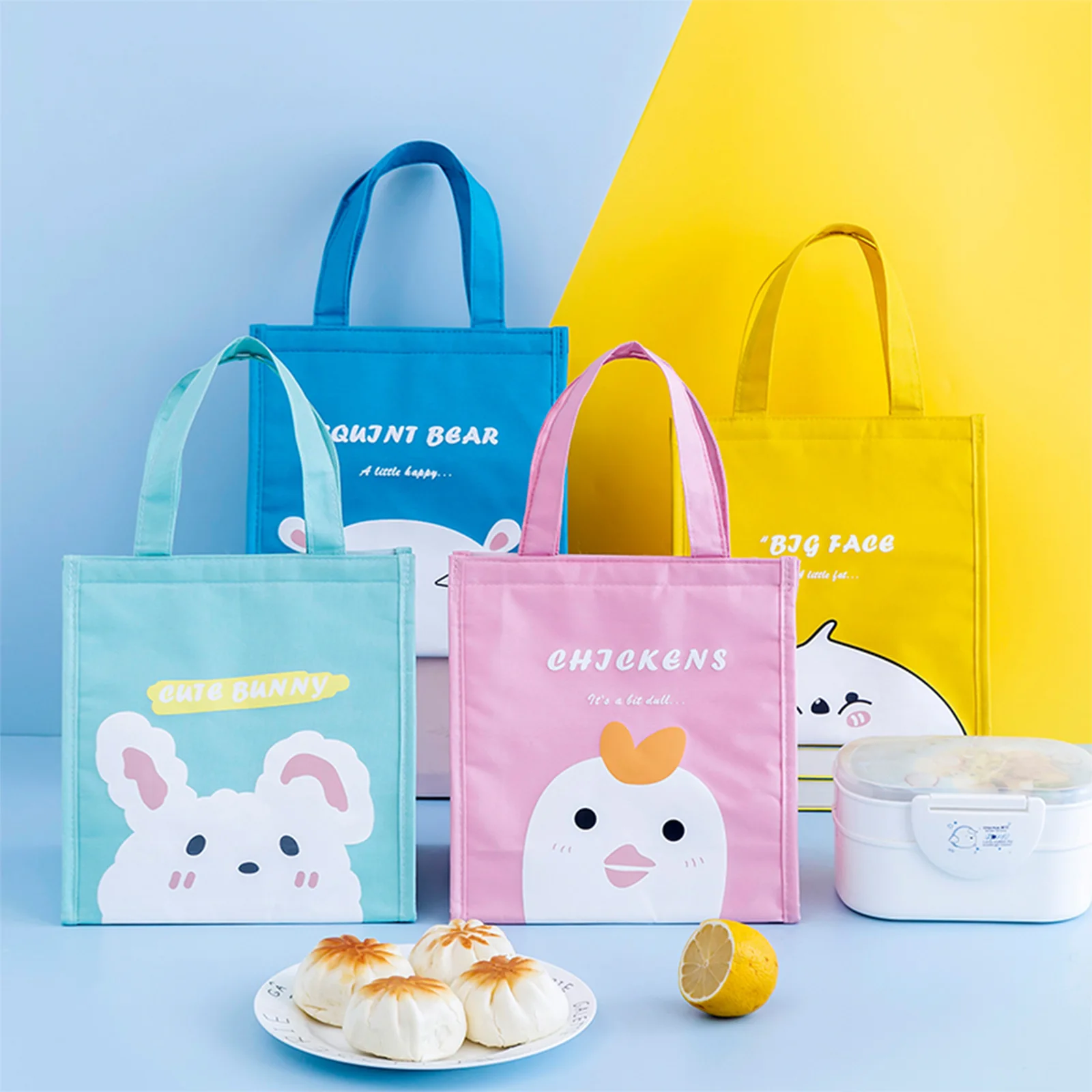 

Women Men Lunch Bag, Cartoon Chick Square Tote Thermal Bag Food Picnic Cooler Kid Adult Organizer