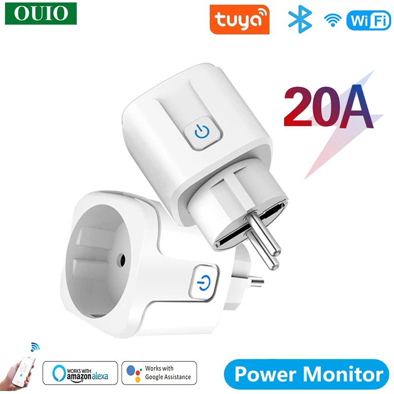

Tuya WiFi EU Smart Plug 20A 4400W Socket Power Monitor Wireless Socket SmartLife APP Control Compatible with Alexa Google Home