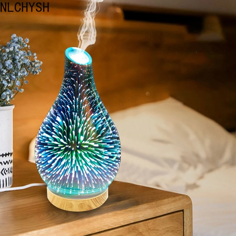 100Ml Essential Oil Diffuser 3D Glass Aromatherapy Ultrasonic Cool Mist Humidifier with 7 Color Changing LEDs images - 6