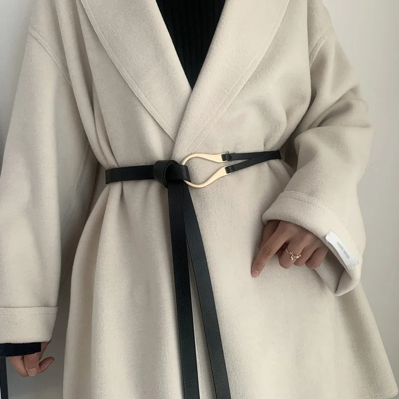 

New Fashion Leather Women Belt Designer Metal Buckle Waist Strap All-match Lady Dress Coat Sweater Decorative Knotted Waistband