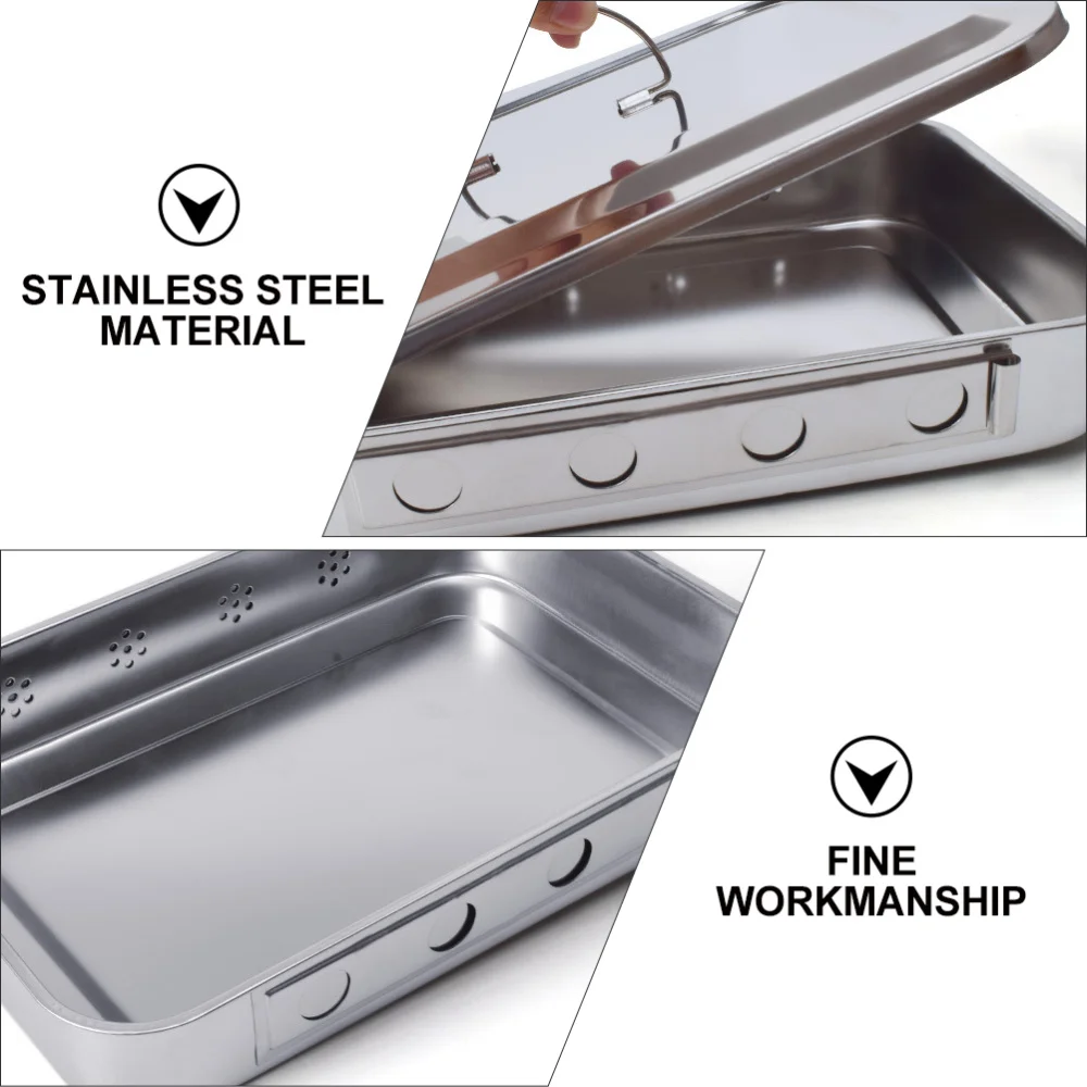 

1PC Stainless Steel Disinfectant Box Tray with Lid and Hole Silver