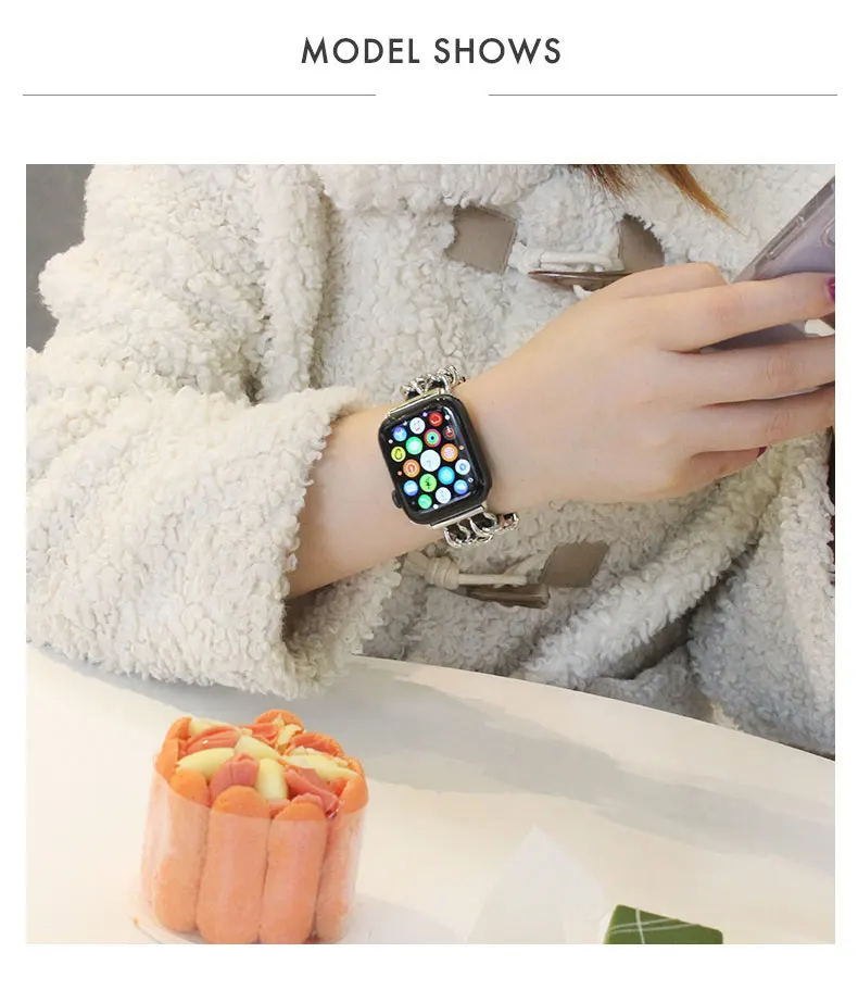 Ремешок из нержавеющей стали для Apple Watch 5 4 40 мм 44 браслет цепочка с кожаным
