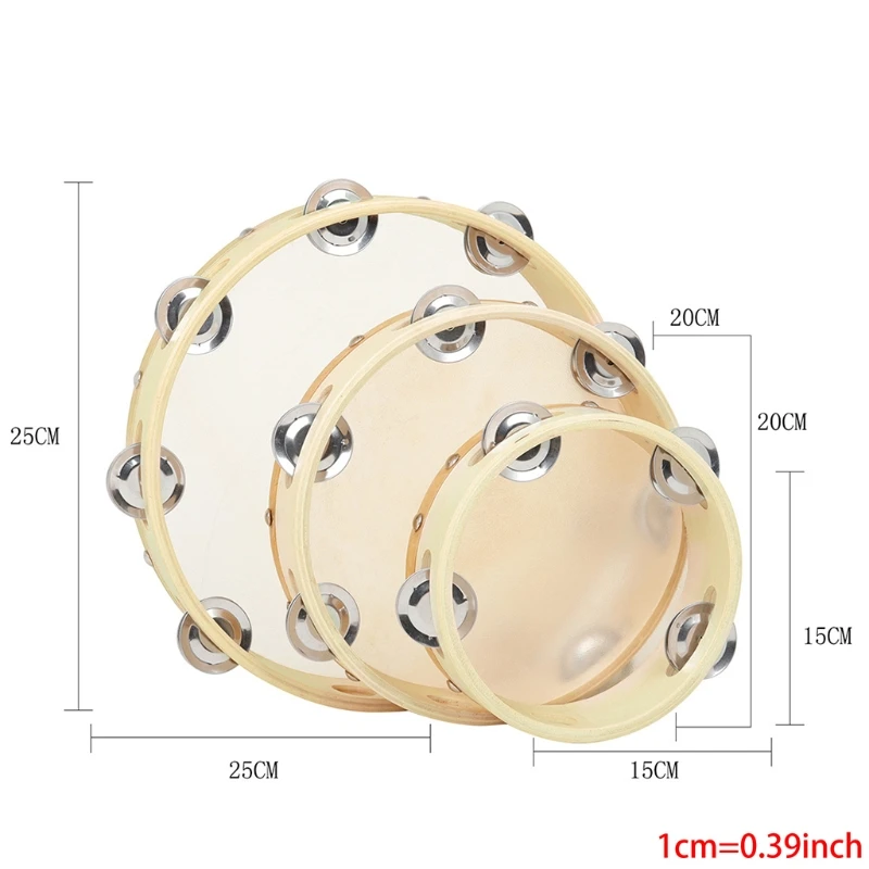 

3Pcs Tambourine Cowhide Wooden Handbell Clap Drum 6/8/10in Hand Drum for Kids Gift Musical Educational Instrument