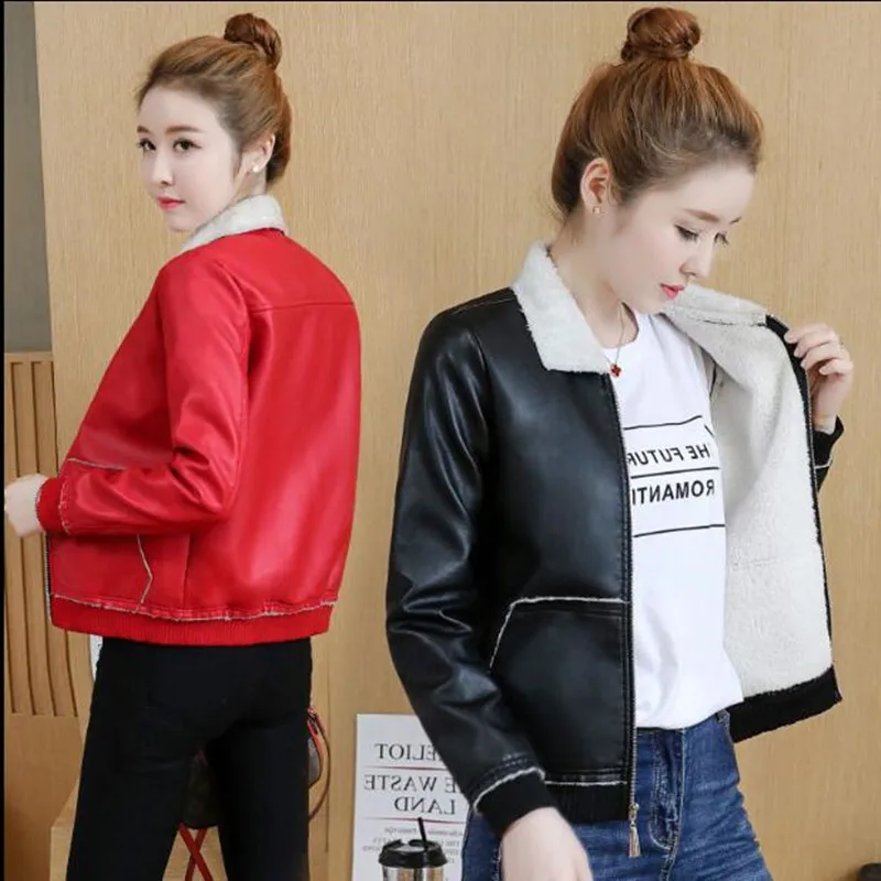 Новинка бархатная Меховая куртка из искусственной кожи на овечьем меху женская
