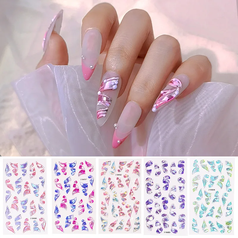 

1pcs 5D Embossed Nail Stickers Colorful Ribbon Transfer Decal Adhesive Wraps Nail Art Decorations Manicure Slider Accessories