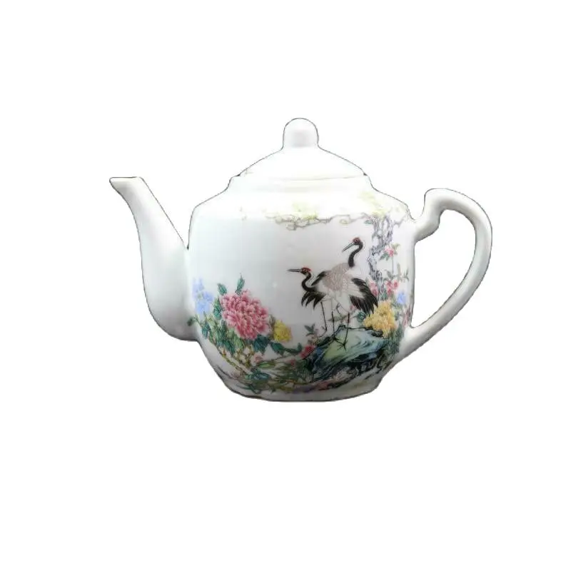 

Chinese Old Porcelain Pastel Pastel Crane Flower Bird Pattern Kung Fu Teapot
