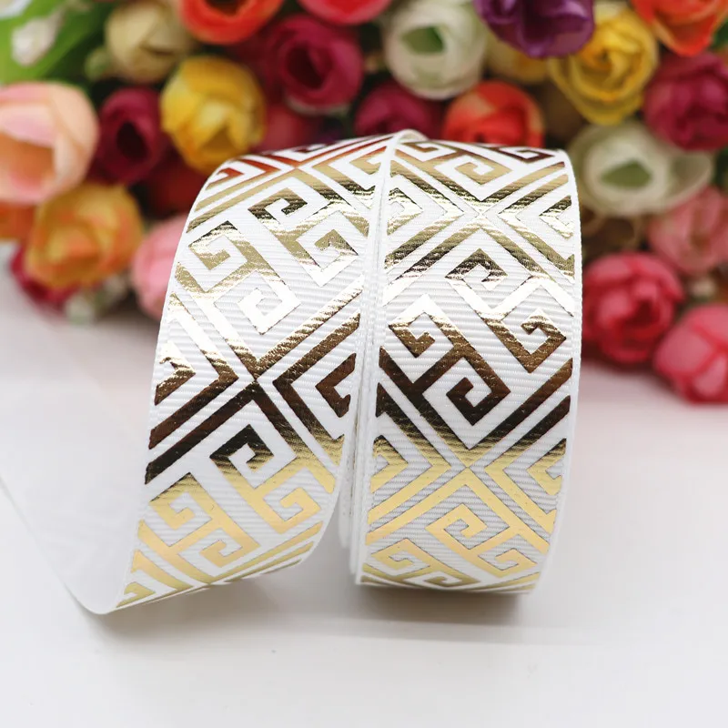 10 ярдов 1 дюйм 25 мм корсажная лента с принтом золотых листьев для бантов волос