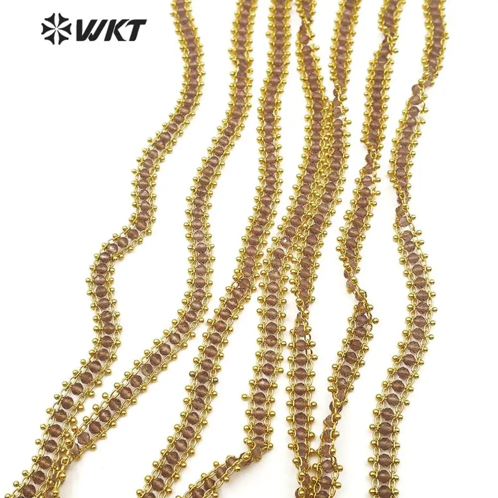 WT-RBC121, WKT, натуральный камень, четки, цепочка, 3 мм, коричневый кристалл, бусины, латунь, четки, 5 метров, для женщин, стильное Изготовление ювелирных изделий