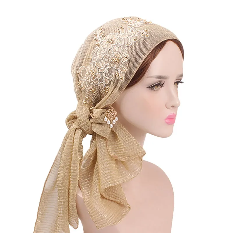 2019 новый кружевной шарф с золотыми бусинами качественный длинный модный