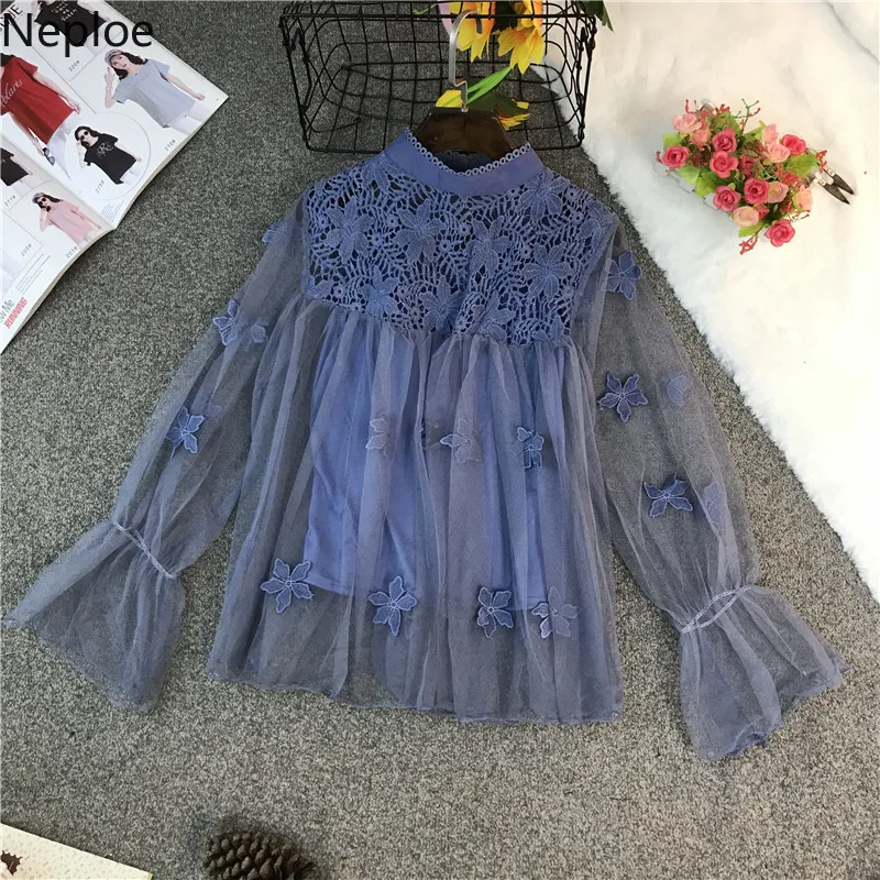 Женские рубашки Neploe лето 2021 милая блузка с воротником стойкой и рукавами