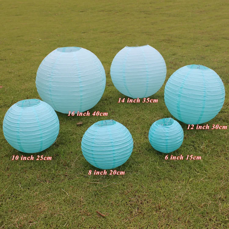 Круглый Китайский бумажный светильник небесно голубого цвета вечерние фонарики