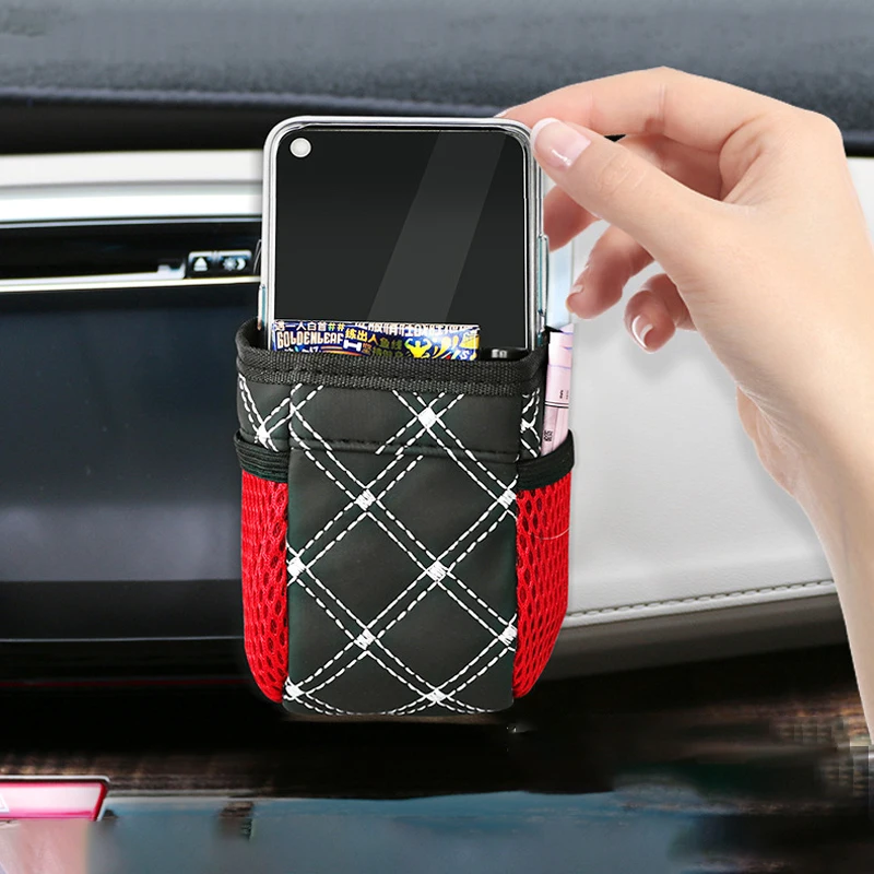 

Red Wine PU leather Car Air Outlet Storage Bucket Car Supplies Car Accessories Mobile Phone Holder Car Styling Bag Hanging Box