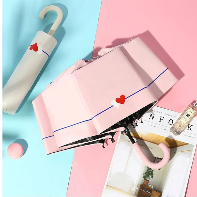 

Small Fresh Three-fold Umbrella Female Student Vinyl Sunscreen Sunshade Anti-ultraviolet Umbrella Folding Sun Umbrella
