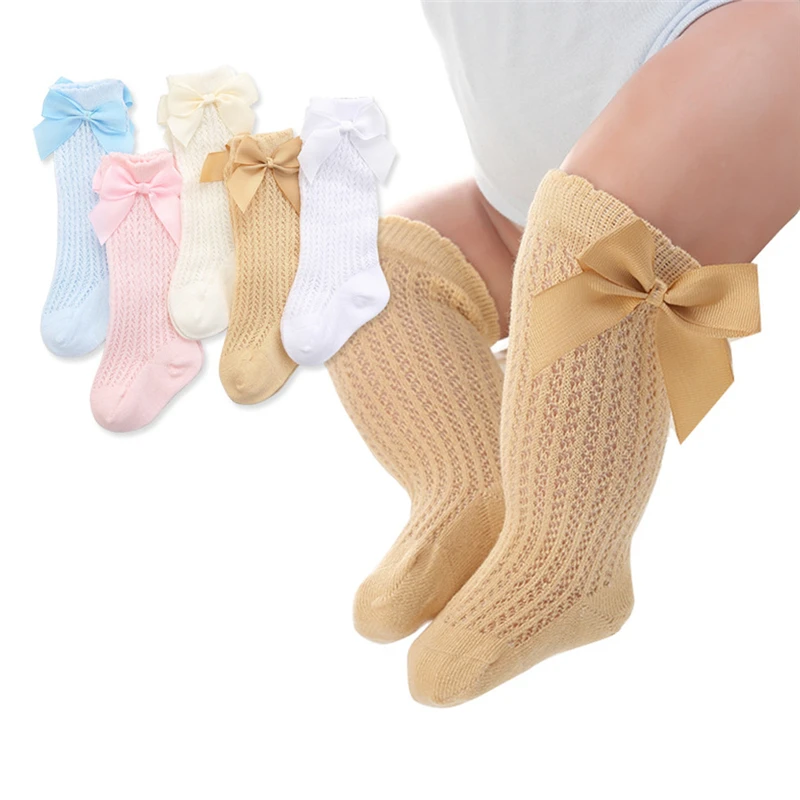 

Cute Bowknot Infant Baby Socks Cotton Bows Girls Knee Socks Spring Summer Mesh Kids Infant Toddler Knee High Socks Sokken 0-2Y