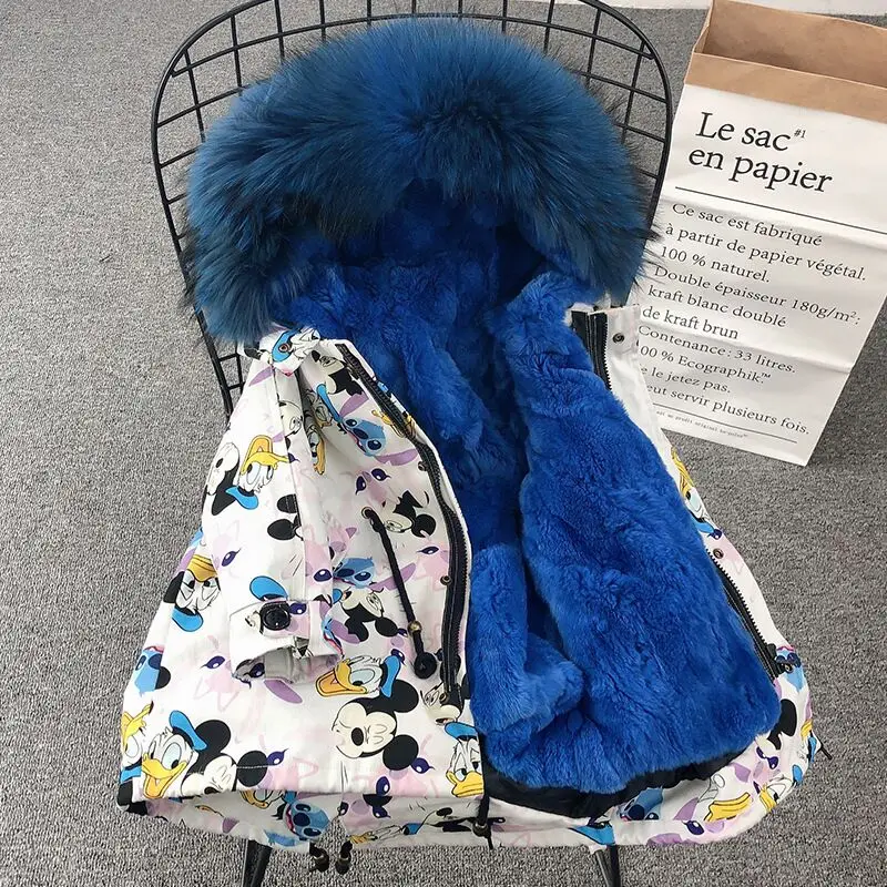 New Winter Coat For Girls Rabbit Fur Cartoon Animal Kids Jackets And Coats Warm Parkas Children Real | Детская одежда и обувь