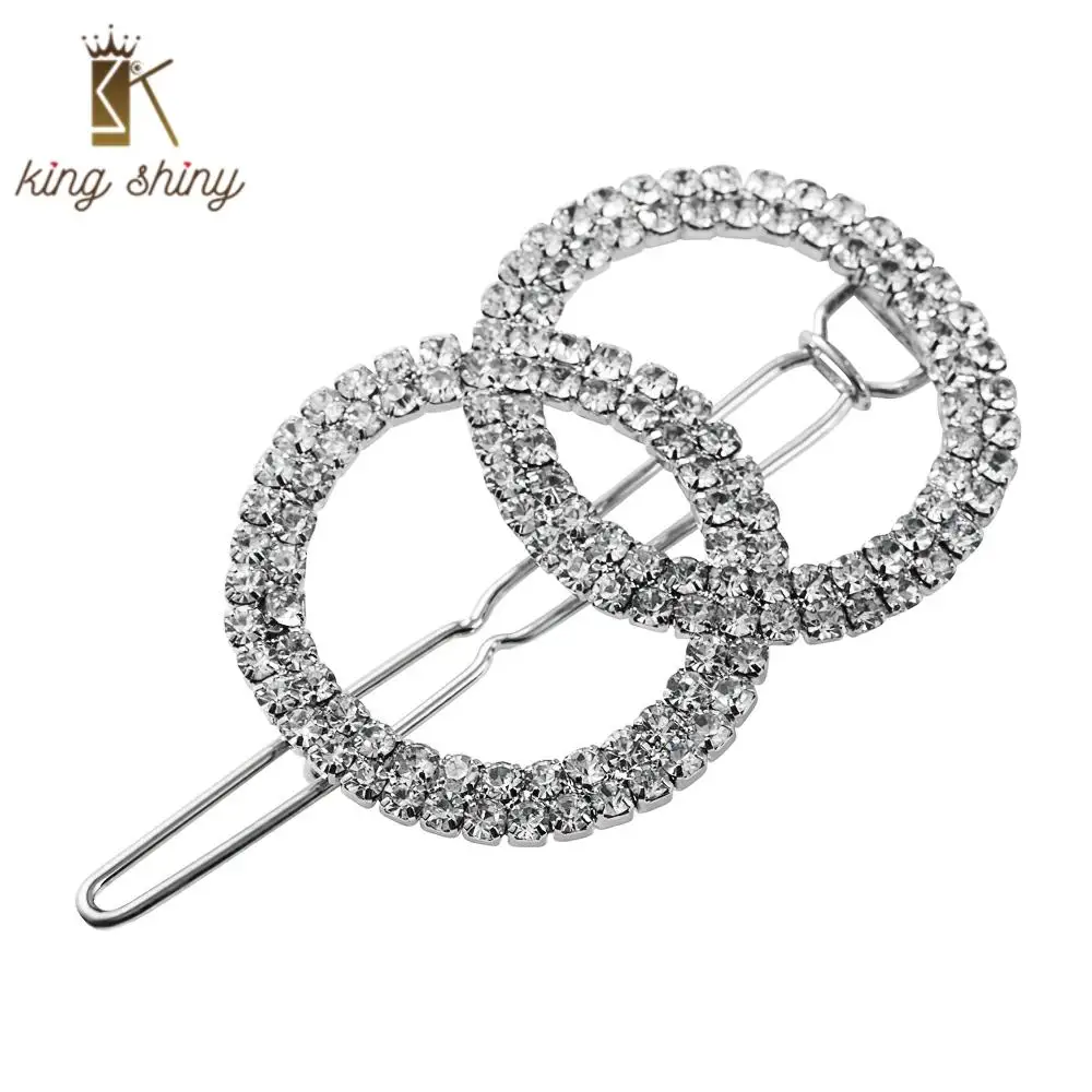 

Korean Pesonality Full Rhinestone Hair Clip for Lady Luxury Geometric Round Diamon Star Hair Barrette Girl Party Wedding BB Clip