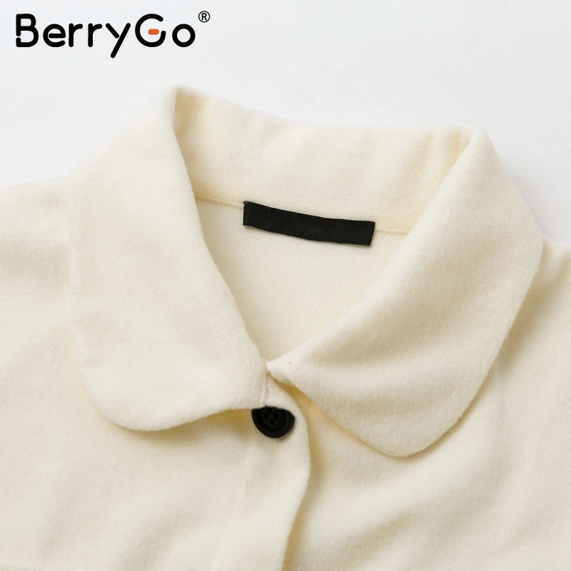 Женское твидовое пальто BerryGo повседневное свободное оверсайз с карманами и