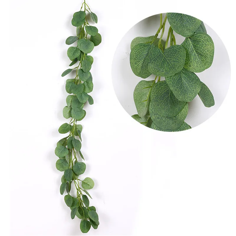 1 м листья эвкалипта лоза искусственные зеленые гирлянда из ротанга растения