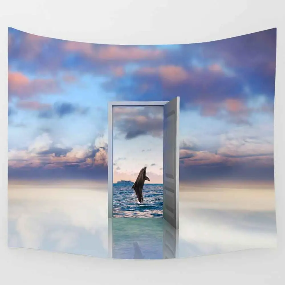 

Summer Sea Tapestry Dolphin Tropical Fish and Coral Art Wall Hanging Tapestries for Living Room Home Dorm Decor