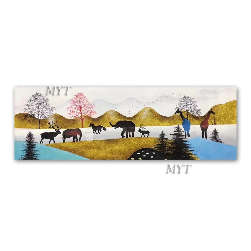 

Frameless Modern Gloden Deer Wall Painting Abstract Art Oil Painting On Pictures Canvas for Living Room Decor Artwork