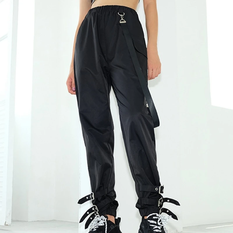 

High Waist Pants Women Jogger Pants Spring Female Side Ribbon Cargo Pants Buckle Casual Sweatpants