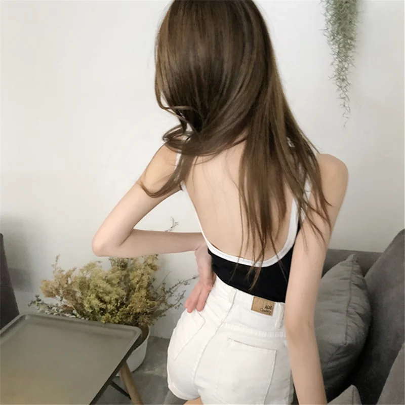 

Sexy Backless Slim Women Short Tops Korean Style Simple Fashion Female Trend Tops Streetwear Personality Women Casual Tanks