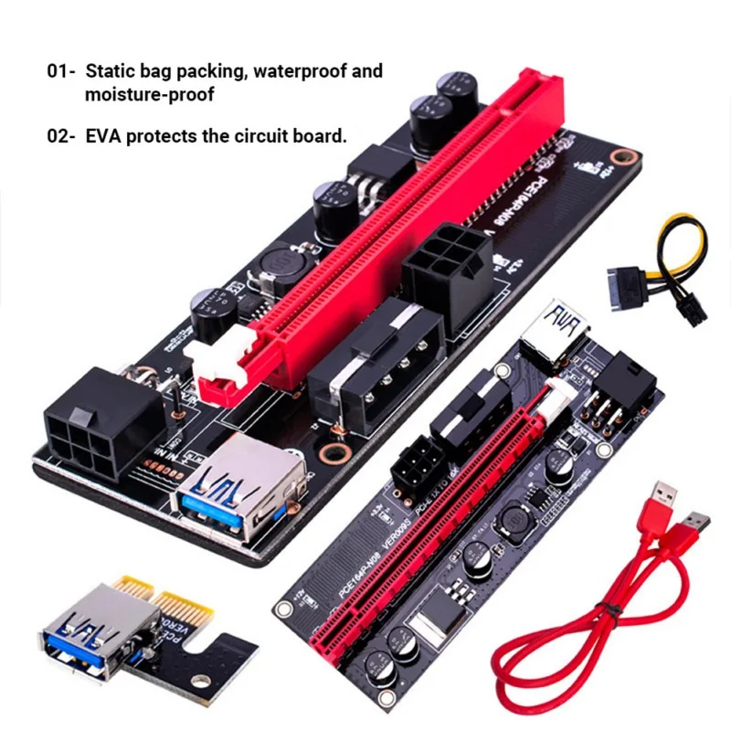 

100 шт., Райзер-карта Ver009S PCI-e, PCI Express, 1X до 16X, адаптер USB 3,0, кабель передачи данных, Райзер-адаптер pcie, карта SATA