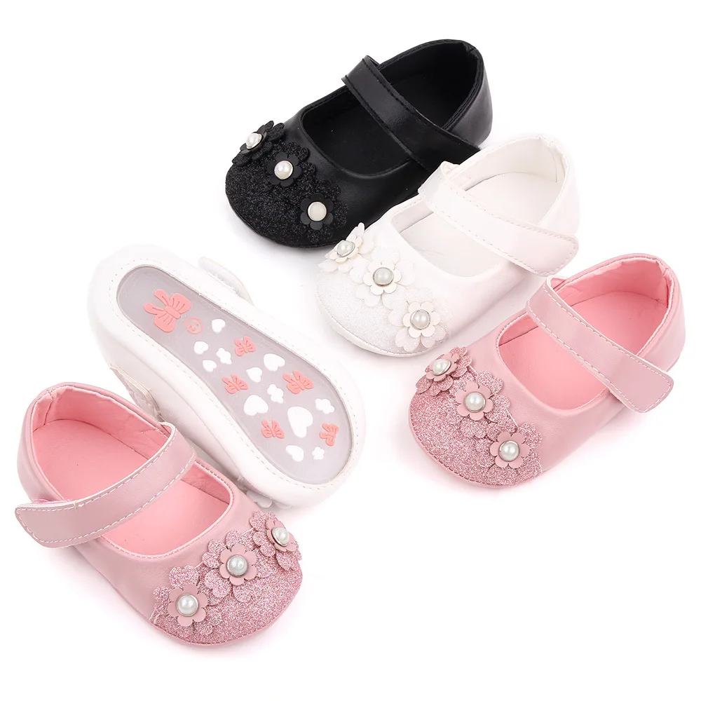 

0-18 Months Baby Girls Princess Shoes Toddler PU Leather Rubber Sole First Walkers with Velcro