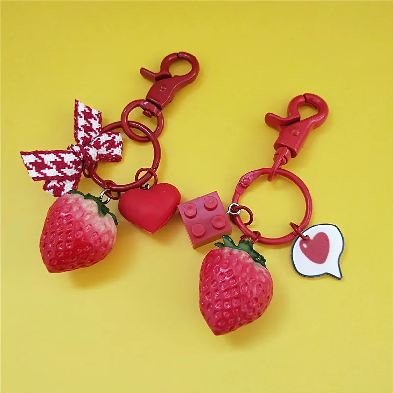 Милый клубничный красный сердце лук-брелок Подарочный Брелок для ключей женщин