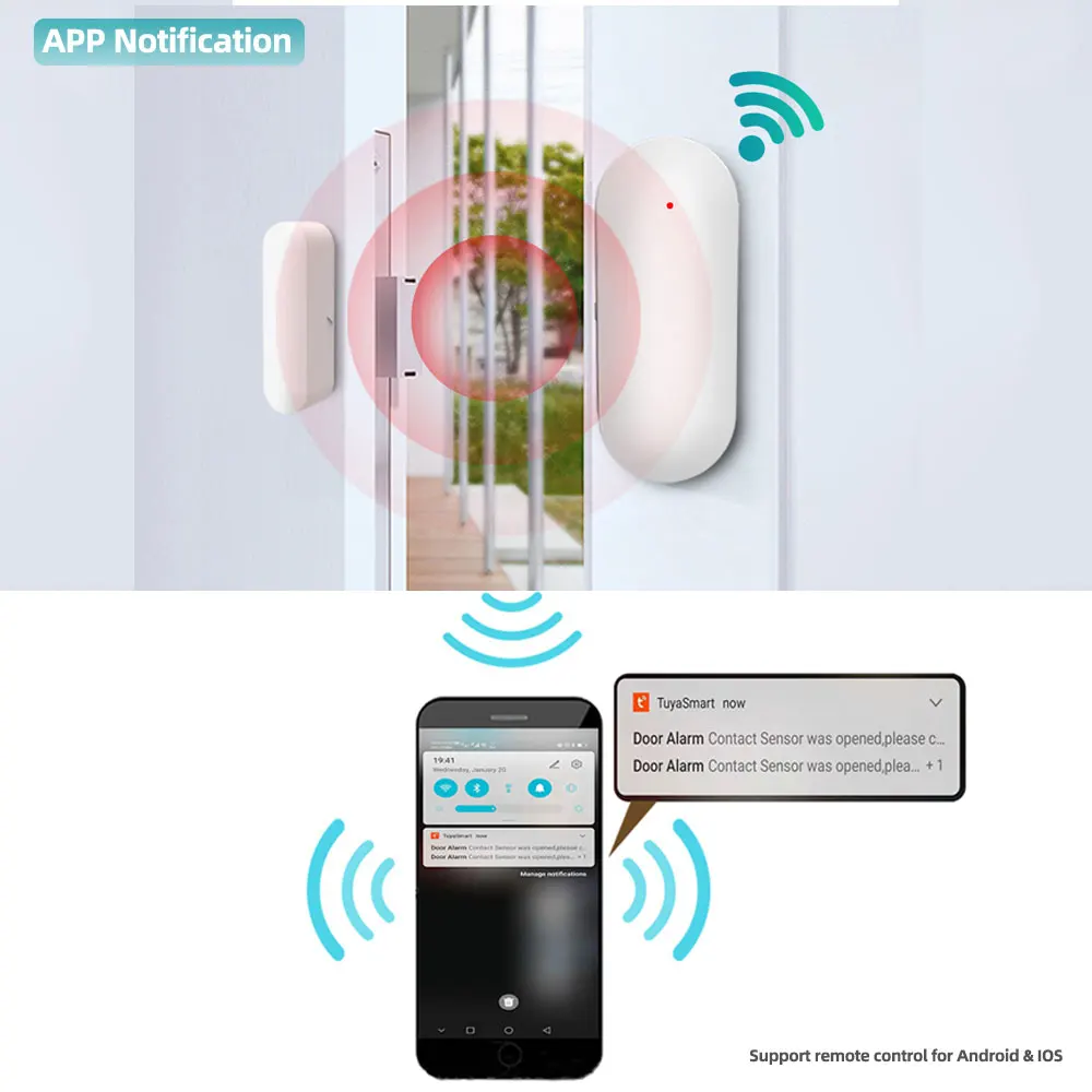 PGST PB69 Tuya Smart Home WiFi датчик для двери app уведомление оконный защиты безопасности