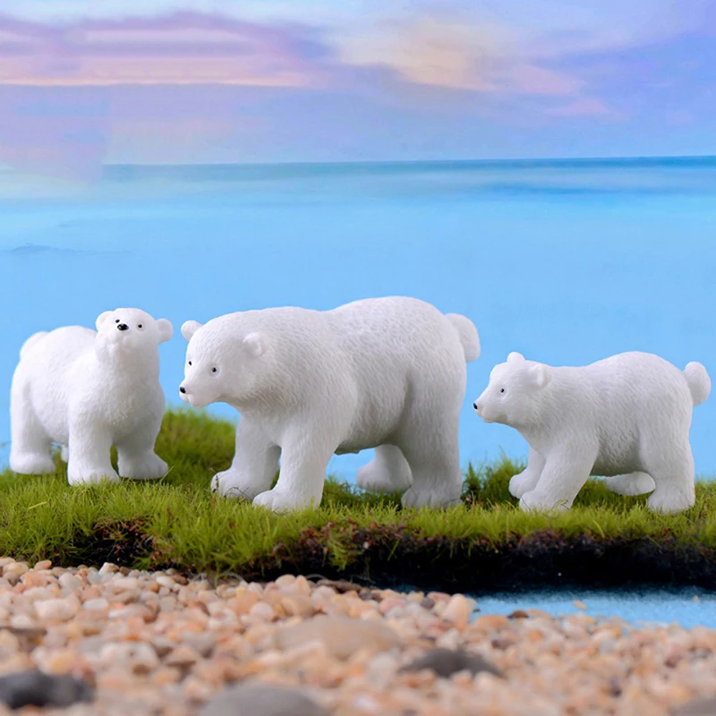 Симпатичные белые медвежьи собаки мерные животные фигурки микро ландшафтное