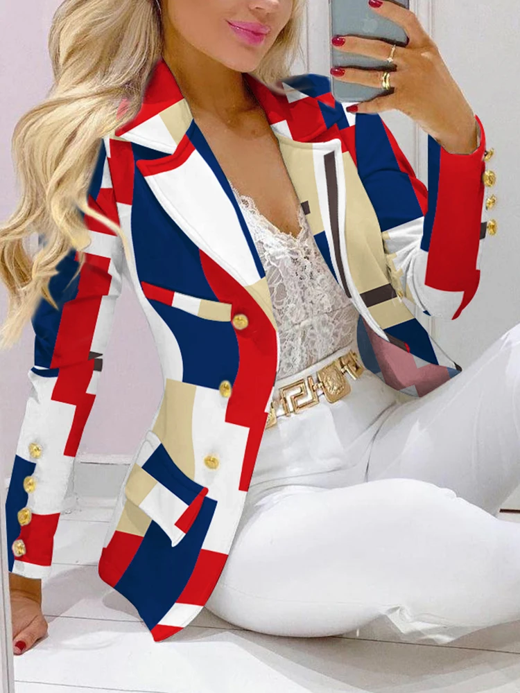 

Women's Autumn Long Sleeve Lapel Printed Small Blazer Women Fashion Sexy Slim Mini Office Lady Vestidos 2021 hot