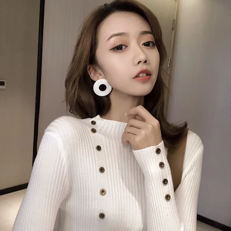 Pull Femme Nouveaute 2019 вязаный свитер на пуговицах Женский пуловер Одноцветный