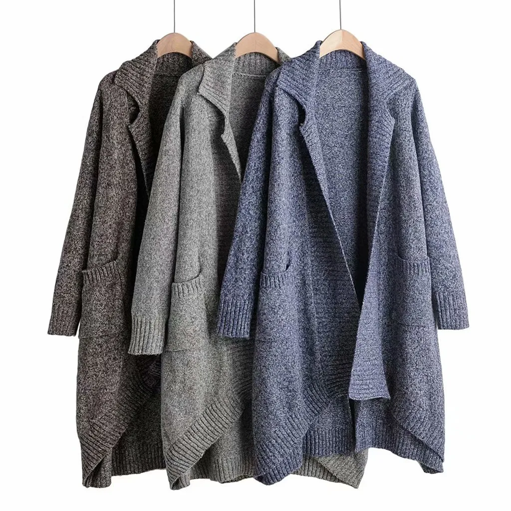 

Womens Spring Autumn Long Sleeve knitting Cardigan Tops Ladies irregular Lapel Shirts Crochet Girl Knitted Jacket Tops