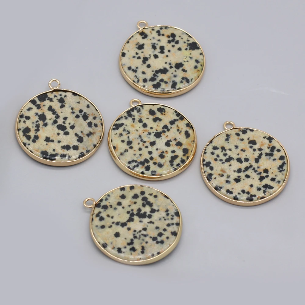 

2021 New Product Natural Stone Semi-precious Stone Round Gilt Edge Exquisite Fashion Pendant for Making DIY Necklace Accessories