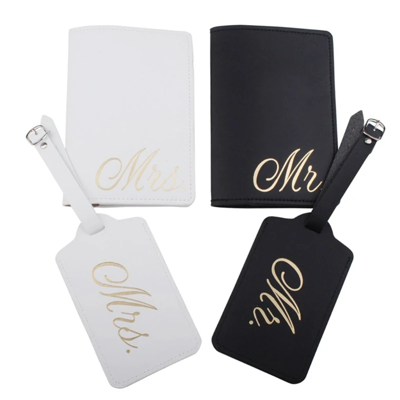 

1Set PU Leather Luggage Bag Tag Passport Case Cover Wallet for Couples Honeymoon Travel Organizer Wedding Bridal Gift