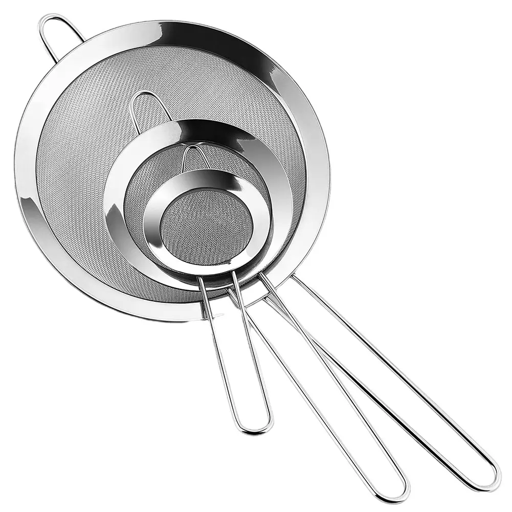 

3PCS Stainless Steel Fine Mesh Separate Oil Strainer Flour Sifter Sieve Colanders Flour Coffee Mesh Filter Kitchen Bakware