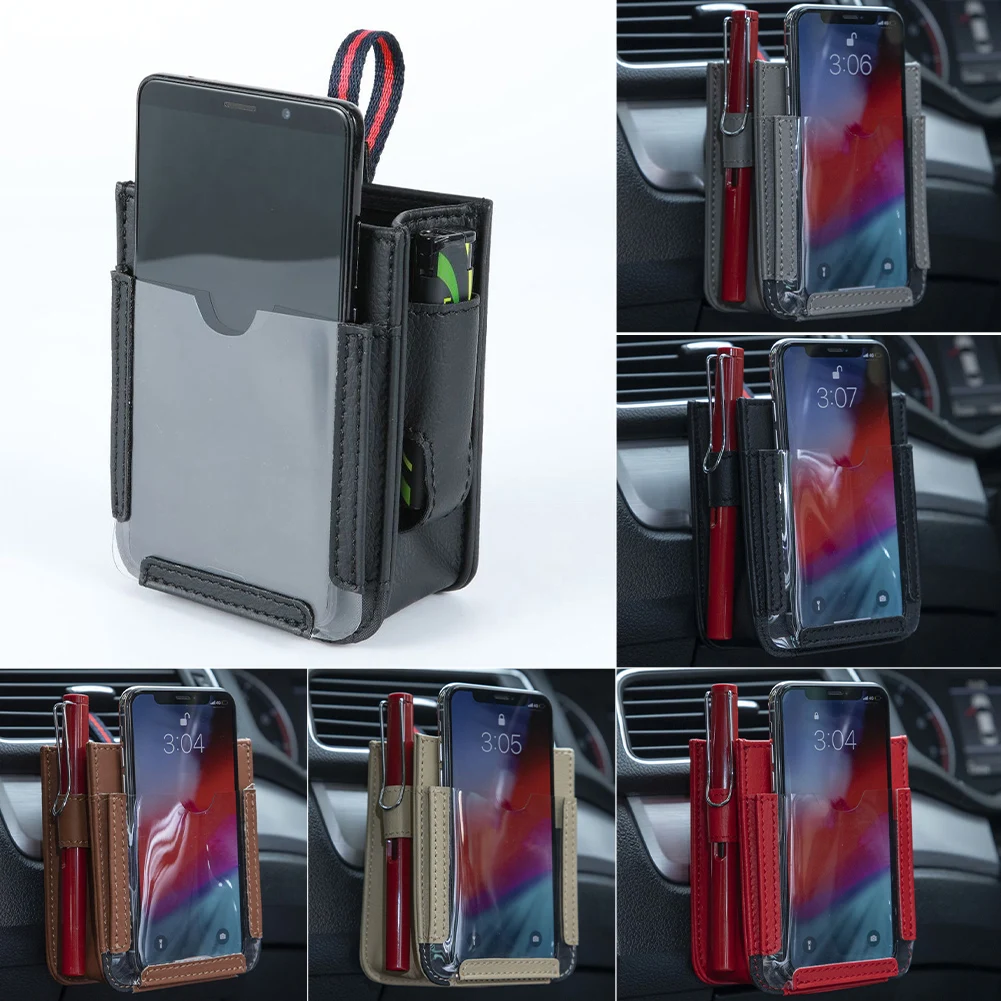

Car Air Vent Outlet Pocket Multi-function Organizer A/C Outlet Hanging Leather Storage Bag Phone Holder Car Interior Accessories