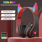 Игровая Беспроводная Bluetooth-гарнитура Devil's Corner с разъемом 3,5 мм, светящиеся наушники-вкладыши с кошачьими ушками, стереонаушники с микрофоном