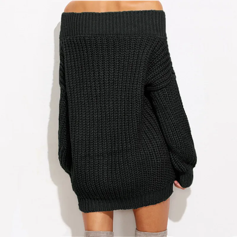 

New Arrival Sexy Off Shoulder V Neck Long Women Sweater 2019 Casual Solid Burgundy Long Sleeve Knitted Streetwear Pull Femme
