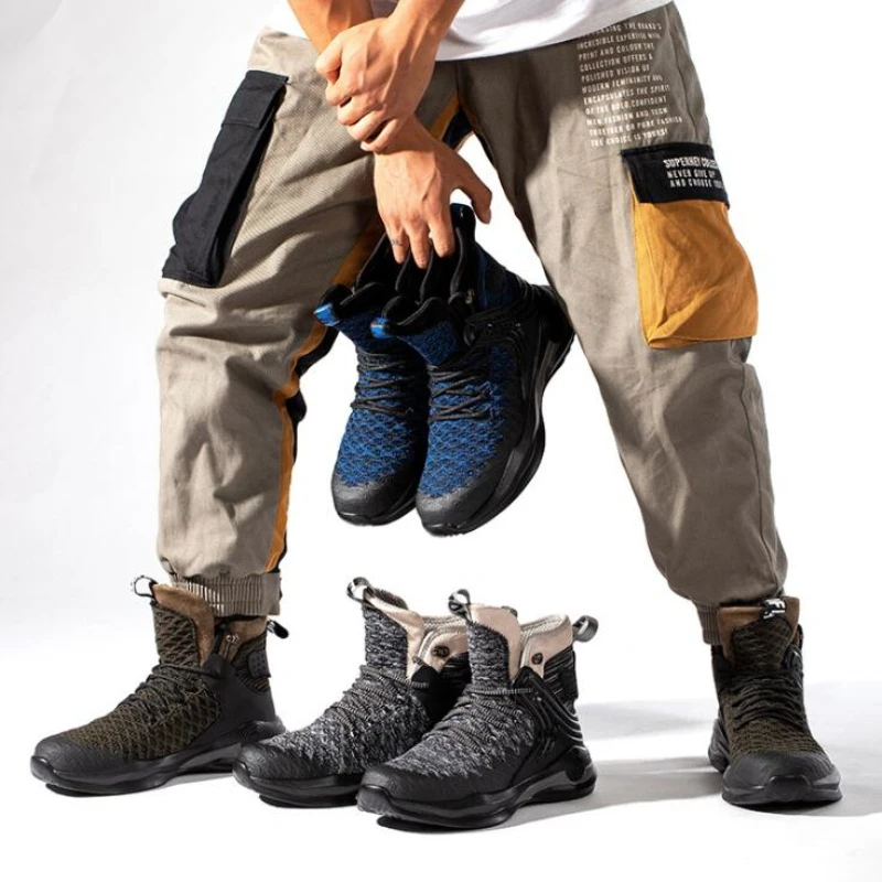 Мужские зимние кроссовки со стальным носком дышащая защитная обувь для работы