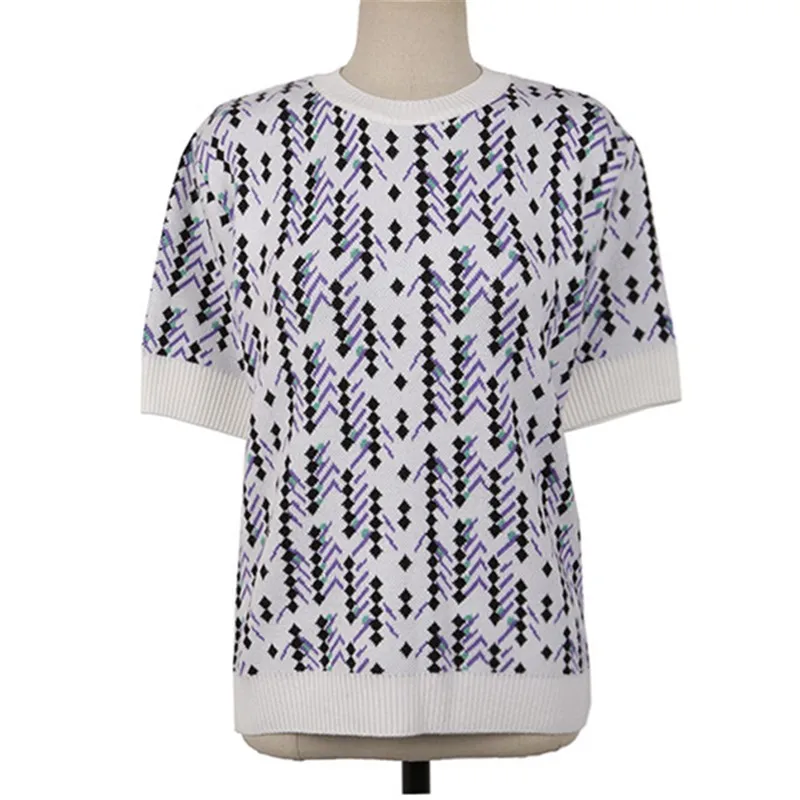 

Plaid Knitted O-neck Pullover Sweater Women Short Sleeve Korean Vintage Elegant Tops Color-blocked Spring Fashion Jumpers 2021