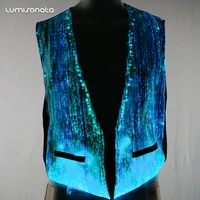 rechargeable flashing glow in the dark colorful led light up fiber optic luminous mens suit vest male waistcoat