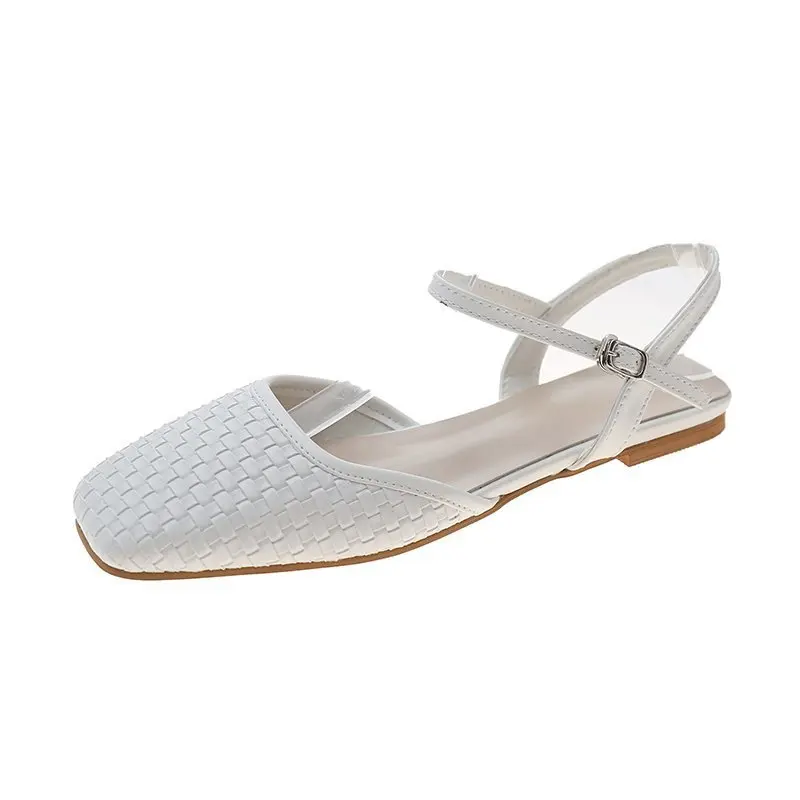 

Clear Heels Square Toe Low Sandals Woman Leather Buckle Strap Shoes Lady 2021 Large Size Suit Female Beige Low-heeled Block Fash